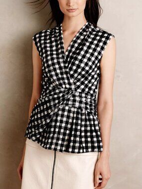 NWT Anthropologie Deletta Delphine Gingham Wrap Top Sz XS